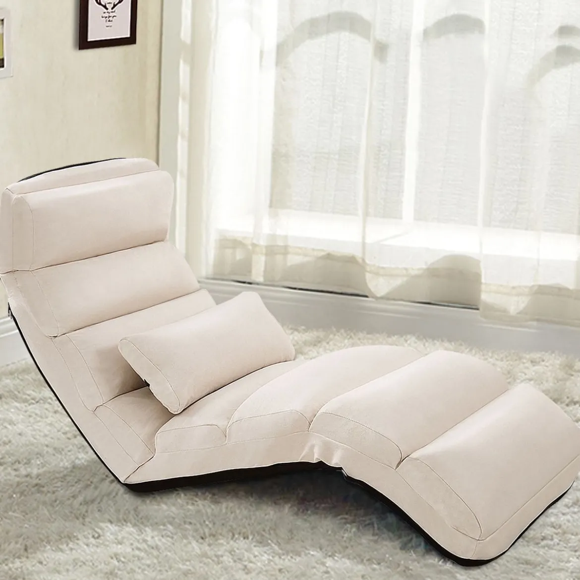 Bodenstuhl 5-fach einstellbarer Wildleder-Polsterstuhl 175 x 55 x 20 cm Beige