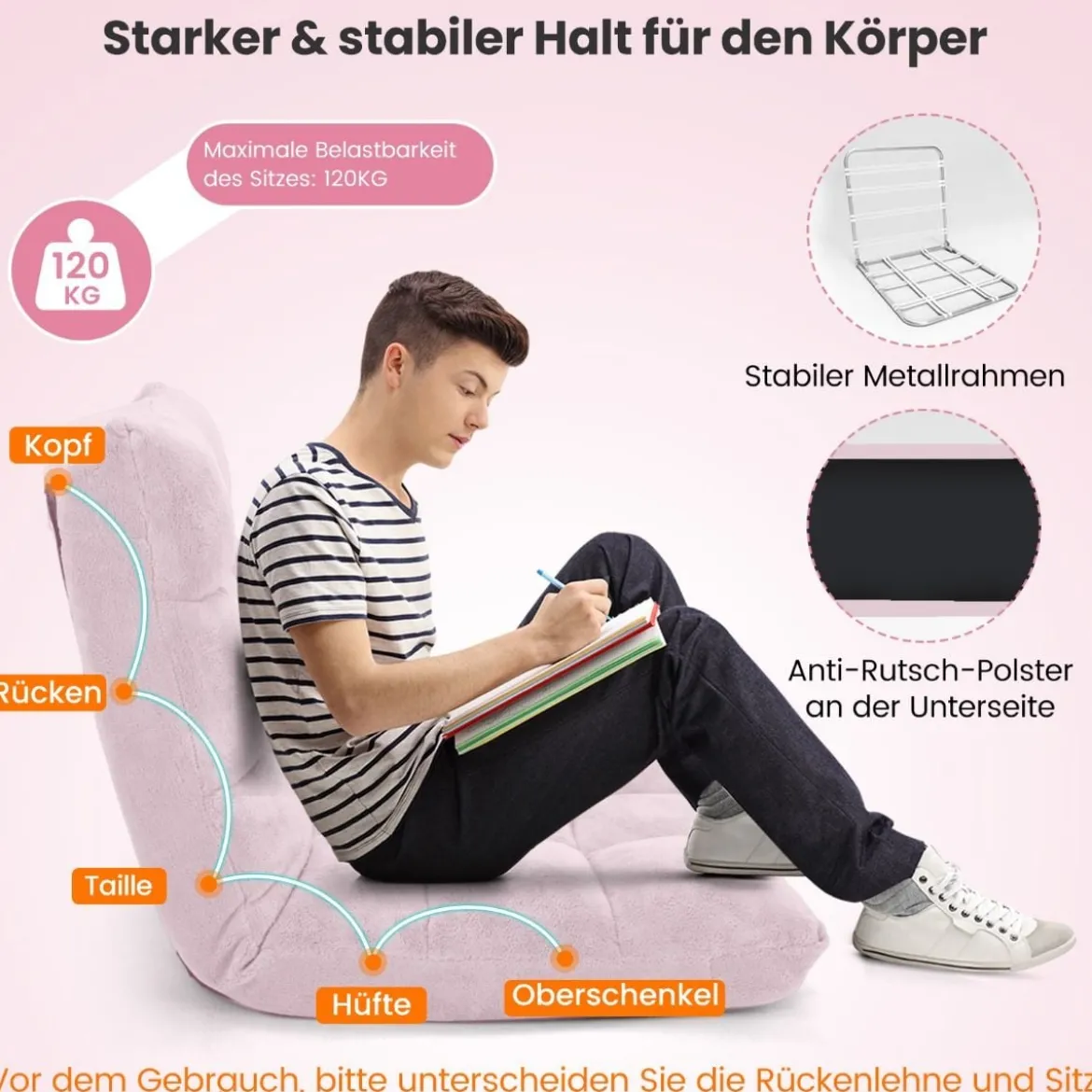 Bodenstuhl Faltbares Lazy Sofa Faul Tatami Bodenkissen Schwarz Grau Kaffeebraun Rosa Blau Lila