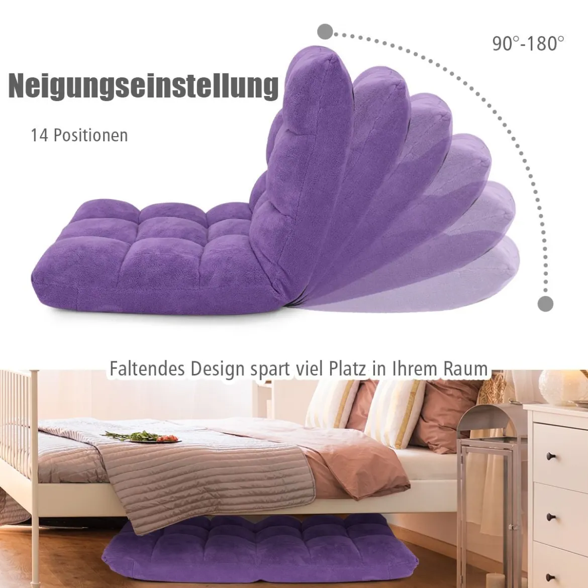 Bodenstuhl Faltbares Lazy Sofa Faul Tatami Bodenkissen Schwarz Grau Kaffeebraun Rosa Blau Lila