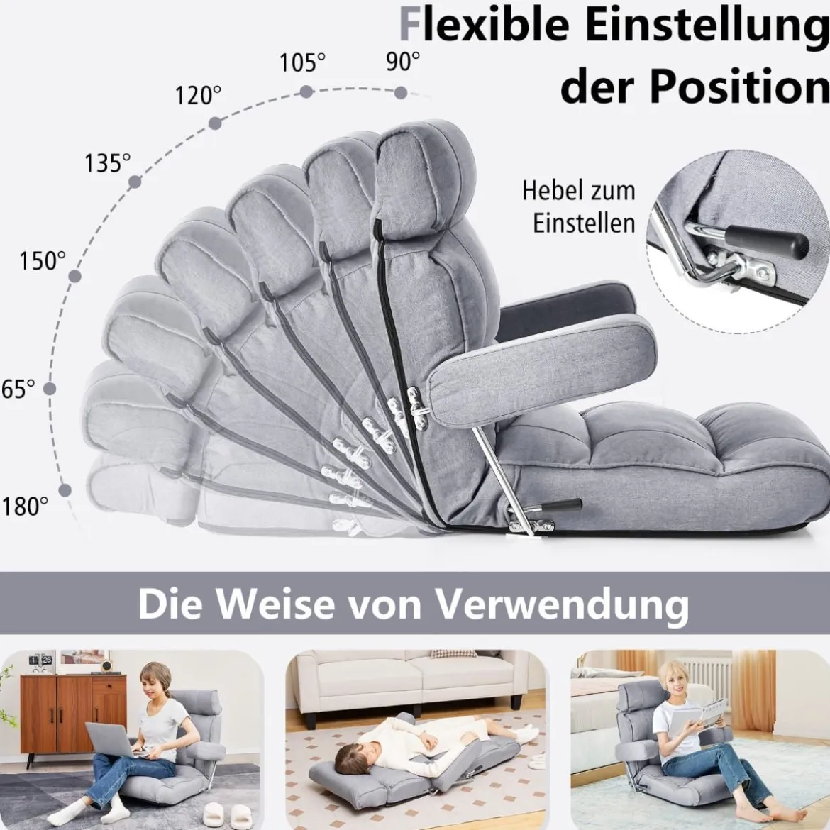 Bodenstuhl klappbares Bondensofa mit verstellbarer Rückenlehne Blau/Grau 80 x 72 x 75 cm