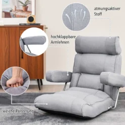 Bodenstuhl klappbares Bondensofa mit verstellbarer Rückenlehne Blau/Grau 80 x 72 x 75 cm