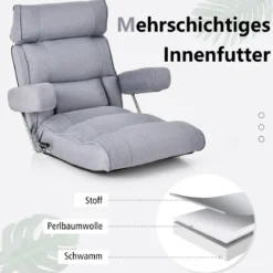 Bodenstuhl klappbares Bondensofa mit verstellbarer Rückenlehne Blau/Grau 80 x 72 x 75 cm