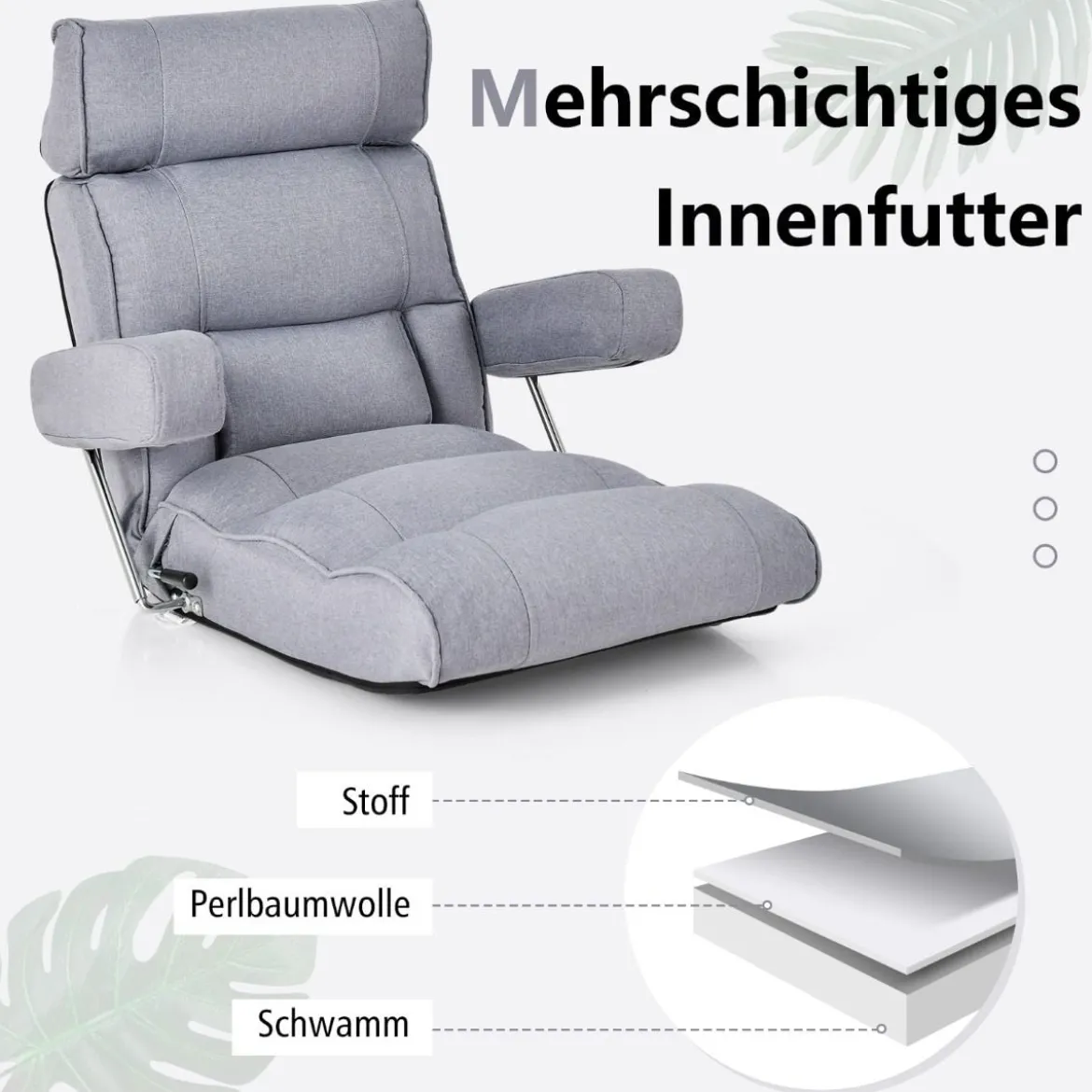 Bodenstuhl klappbares Bondensofa mit verstellbarer Rückenlehne Blau/Grau 80 x 72 x 75 cm
