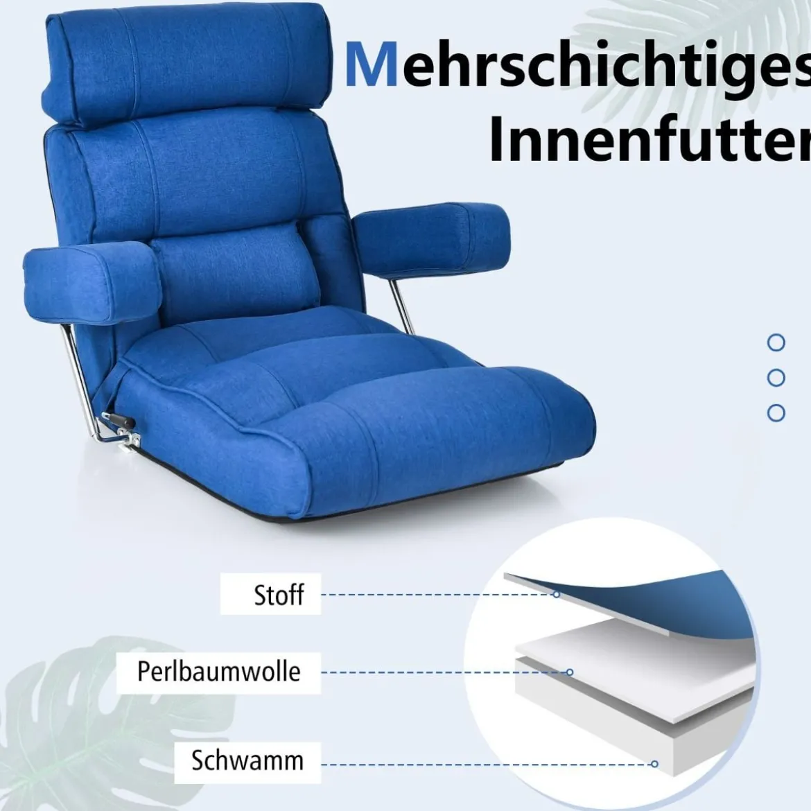 Bodenstuhl klappbares Bondensofa mit verstellbarer Rückenlehne Blau/Grau 80 x 72 x 75 cm