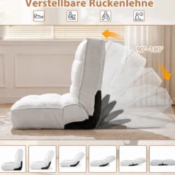 Bodenstuhl Klappbar mit Verstellbarer Rückenlehne & Liegefunktion 60 x 57 x 55 cm Weiß