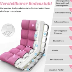 Bodenstuhl mit 14-fach Verstellbarer Lehne Bodensessel aus Schaumstoff 106,5 x 55,5 x 10 cm Dunkelrosa