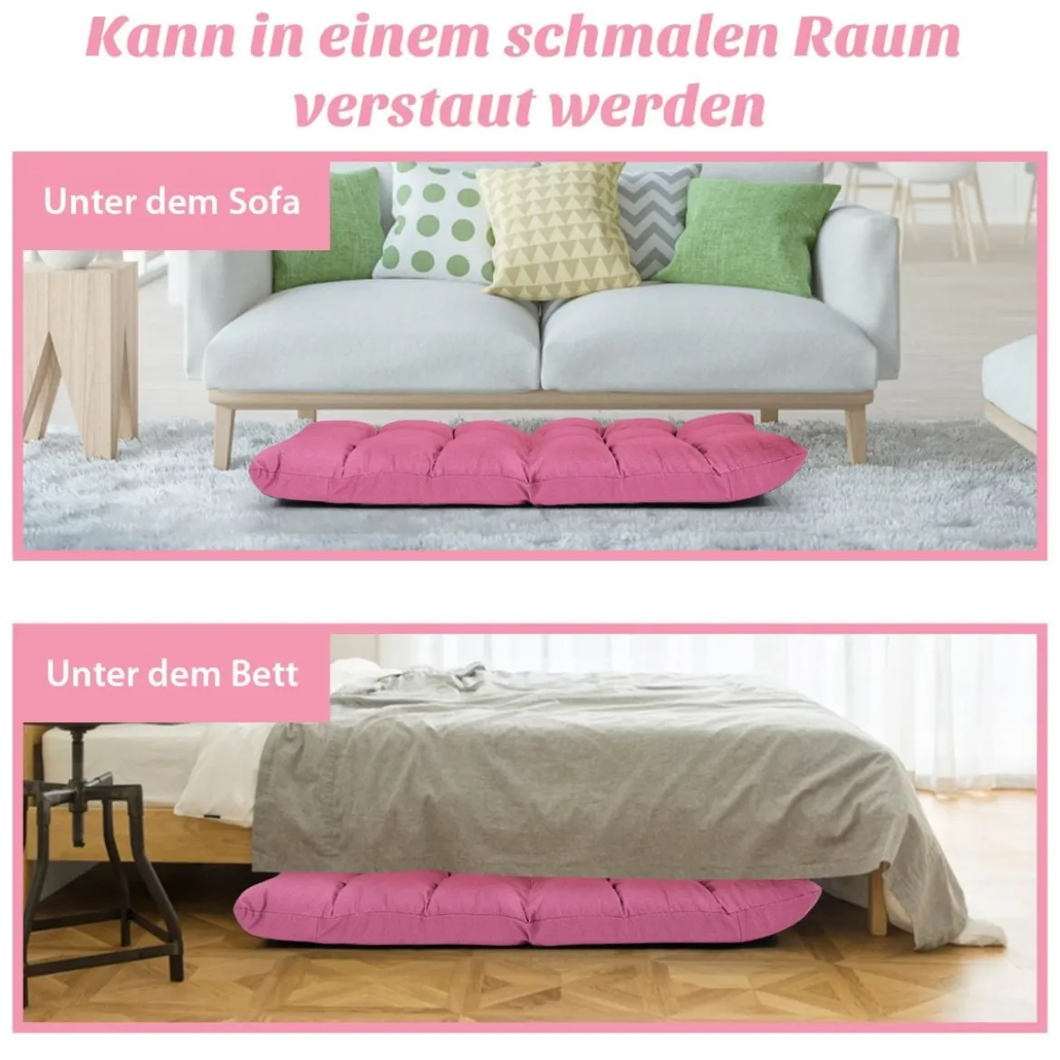Bodenstuhl mit 14-fach Verstellbarer Lehne Bodensessel aus Schaumstoff 106,5 x 55,5 x 10 cm Dunkelrosa
