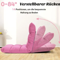 Bodenstuhl mit 14-fach Verstellbarer Lehne Bodensessel aus Schaumstoff 106,5 x 55,5 x 10 cm Dunkelrosa