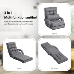 Bodenstuhl mit Schlaffunktion & Verstellbarer Rückenlehne Gepolstertes Bodensofa Klappsofa