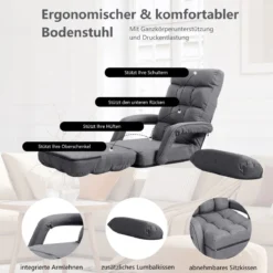 Bodenstuhl mit Schlaffunktion & Verstellbarer Rückenlehne Gepolstertes Bodensofa Klappsofa
