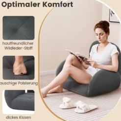Bodenstuhl mit Verstellbarer Rückenlehne & Armlehnen Bondensofa klappbar Bodensessel Grau