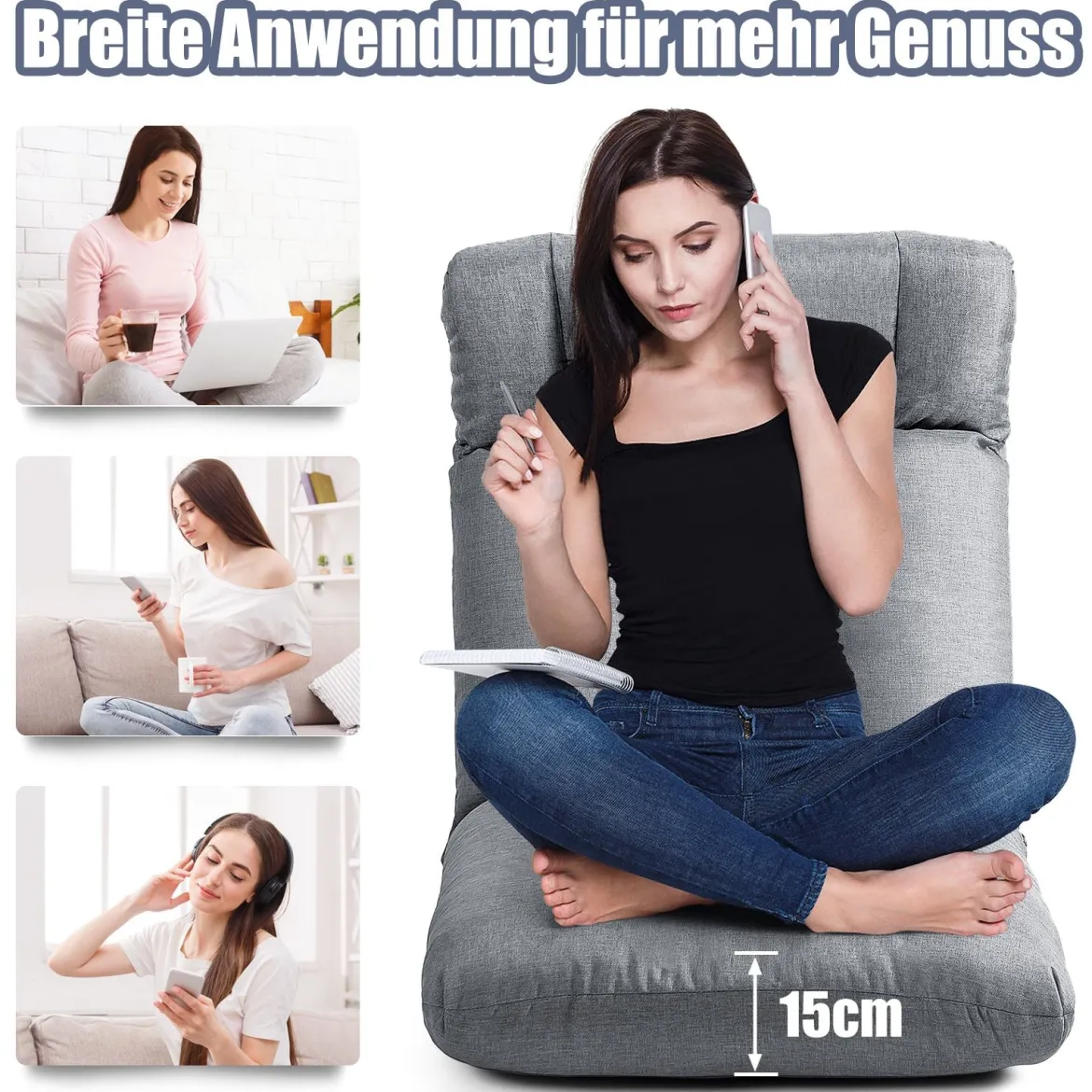 Bodenstuhl Tatami Schlafsessel Bodensessel Relaxsessel Sofastuhl Liegenfunktion Grau
