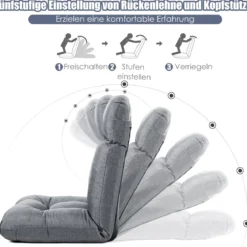 Bodenstuhl Tatami Schlafsessel Bodensessel Relaxsessel Sofastuhl Liegenfunktion Grau
