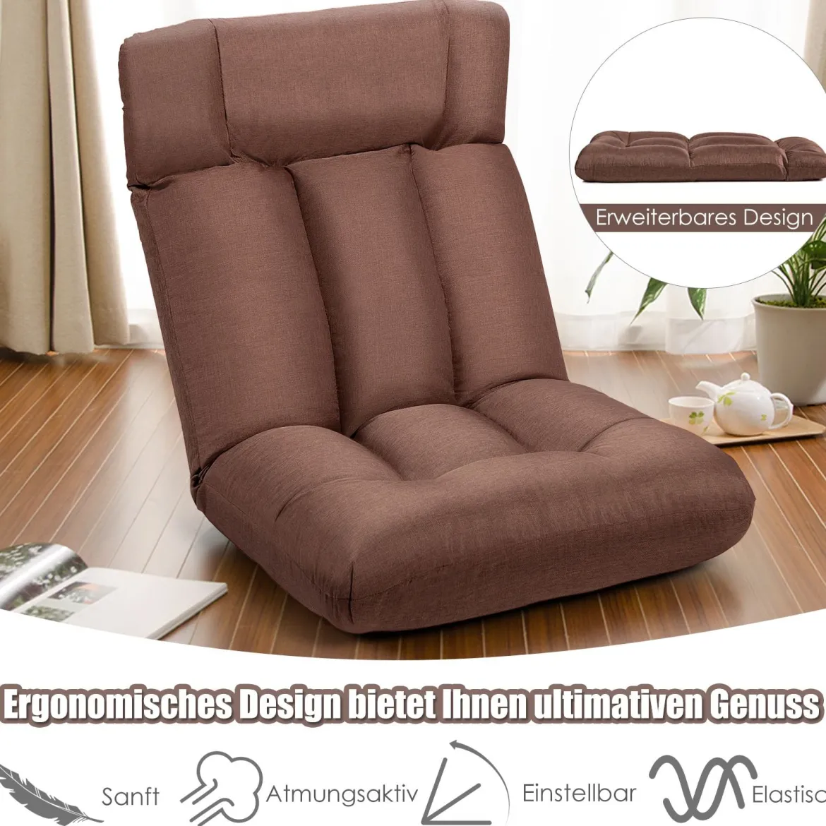 Bodenstuhl Tatami Schlafsessel Bodensessel Relaxsessel Sofastuhl Liegenfunktion Braun