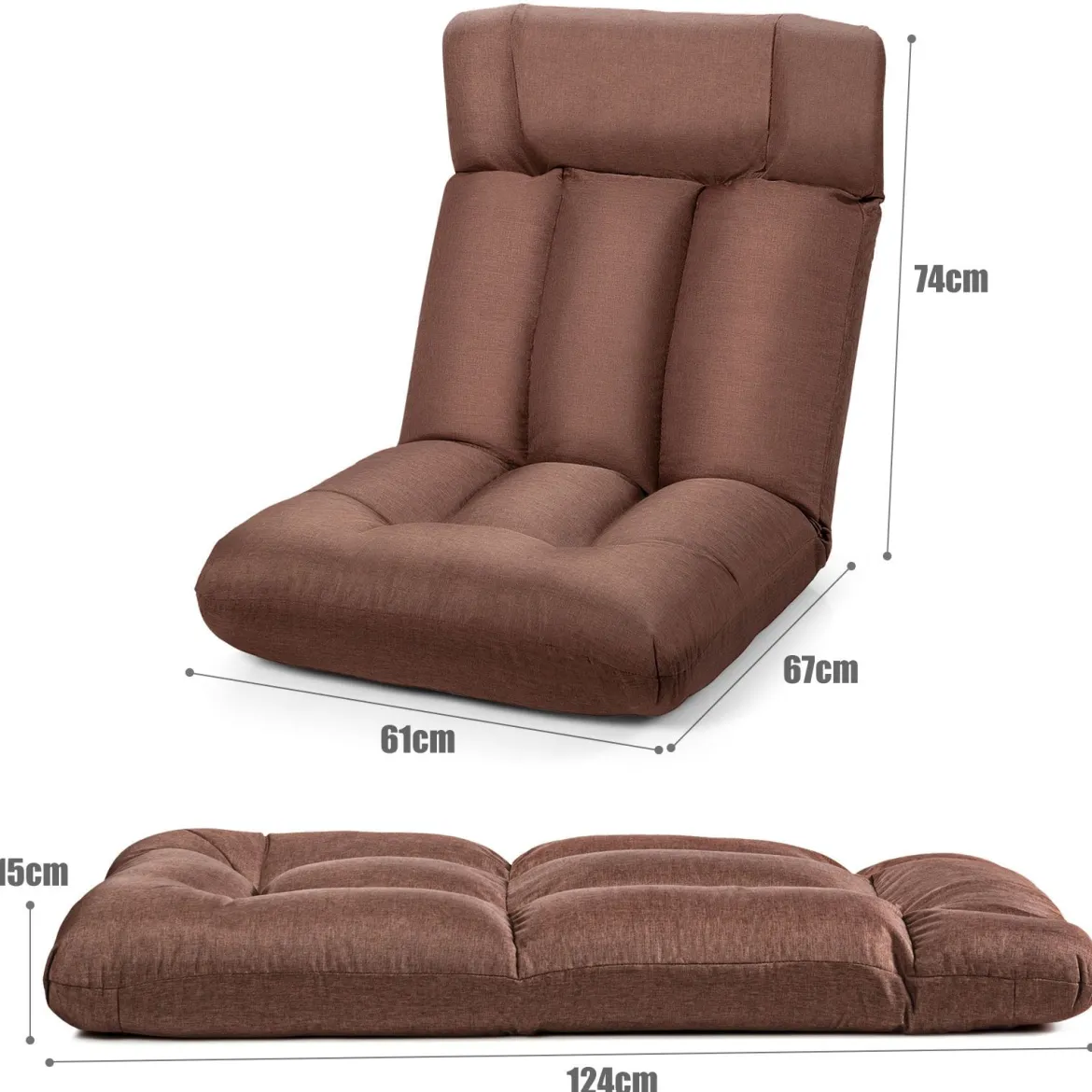 Bodenstuhl Tatami Schlafsessel Bodensessel Relaxsessel Sofastuhl Liegenfunktion Braun