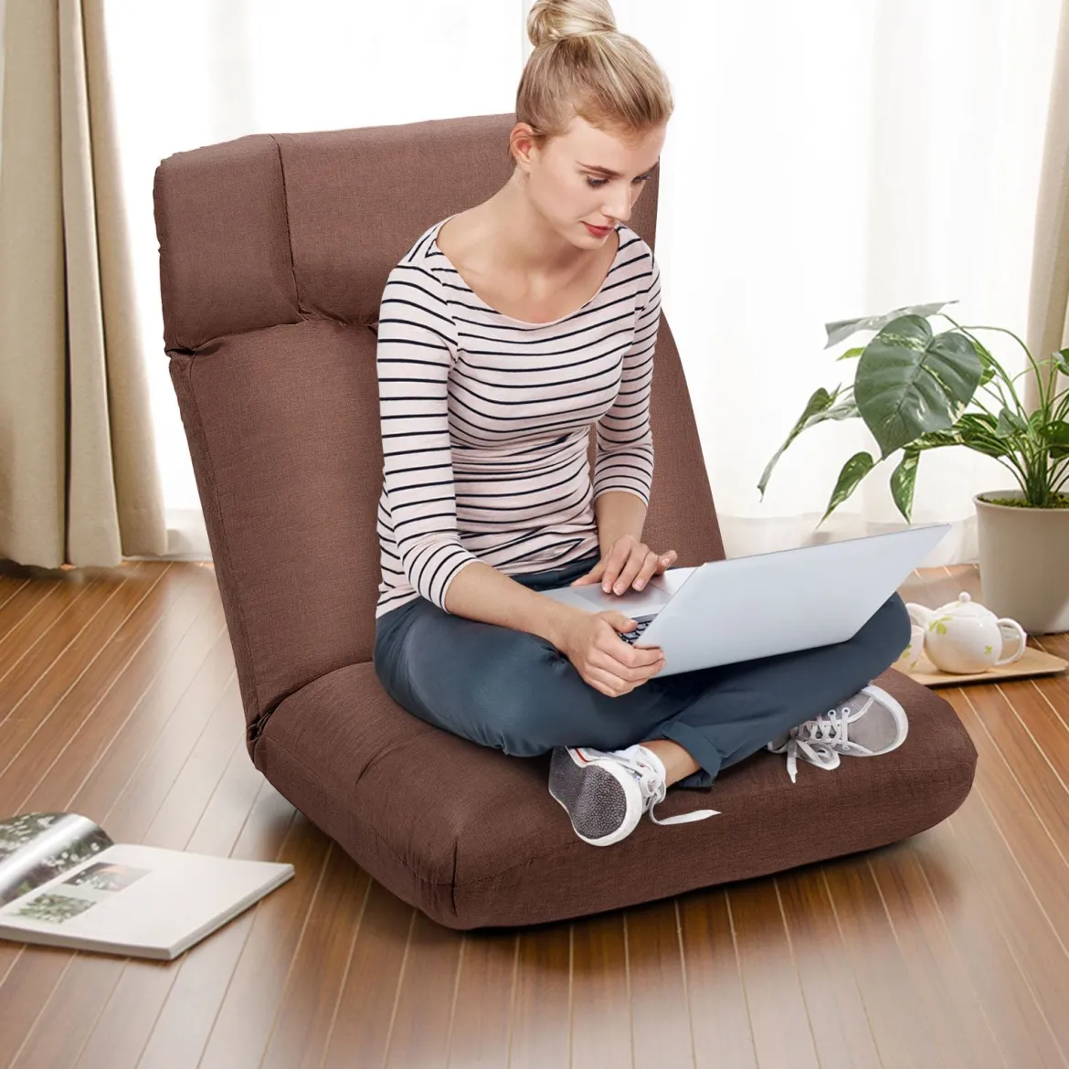 Bodenstuhl Tatami Schlafsessel Bodensessel Relaxsessel Sofastuhl Liegenfunktion Braun