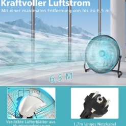 Bodenventilator φ51cm Windmaschine 160W mit 3 Geschwindigkeitsstufen Boden Ventilator im Chrom Design 145° einstellbarer Neigungswinkel