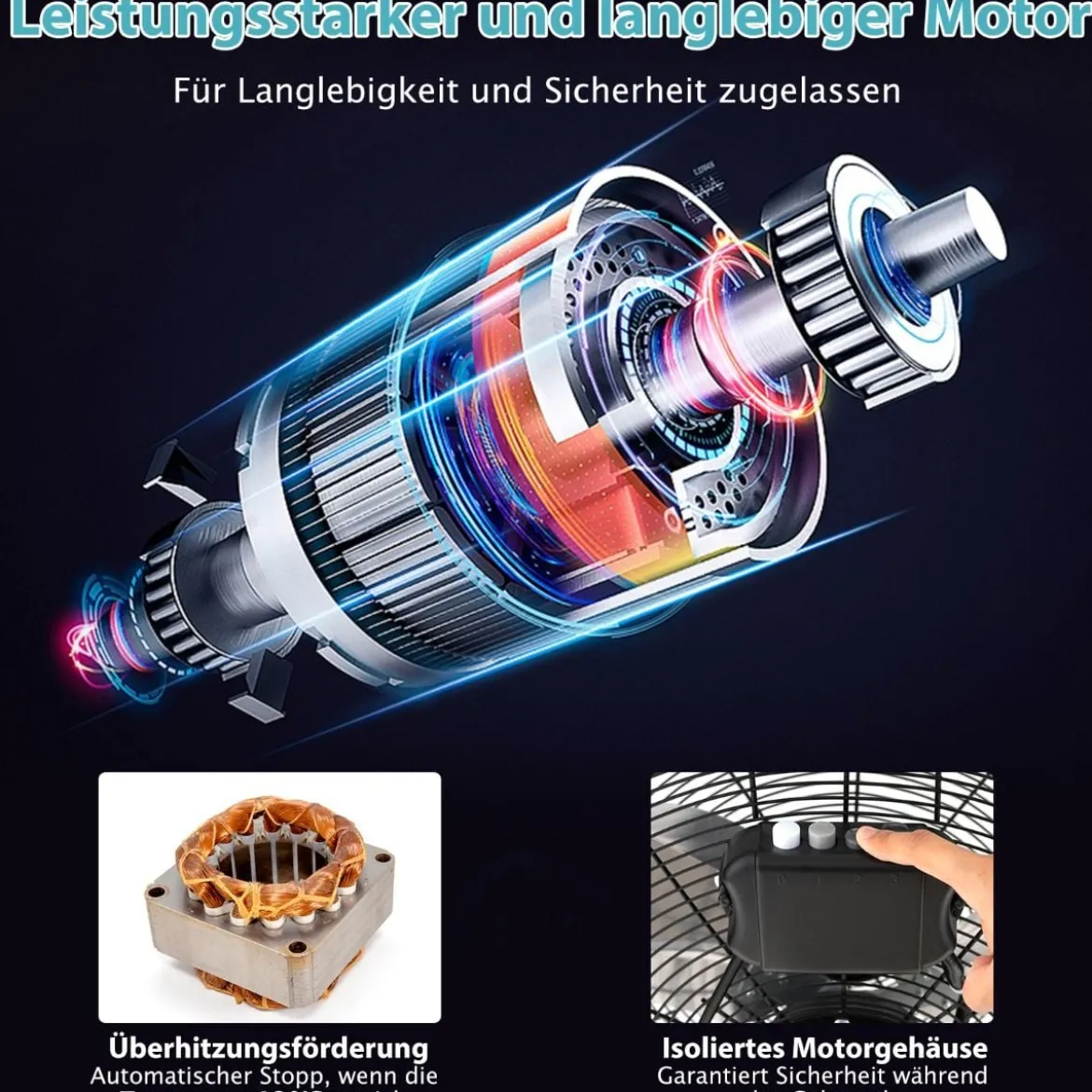 Bodenventilator φ51cm Windmaschine 160W mit 3 Geschwindigkeitsstufen Boden Ventilator im Chrom Design 145° einstellbarer Neigungswinkel