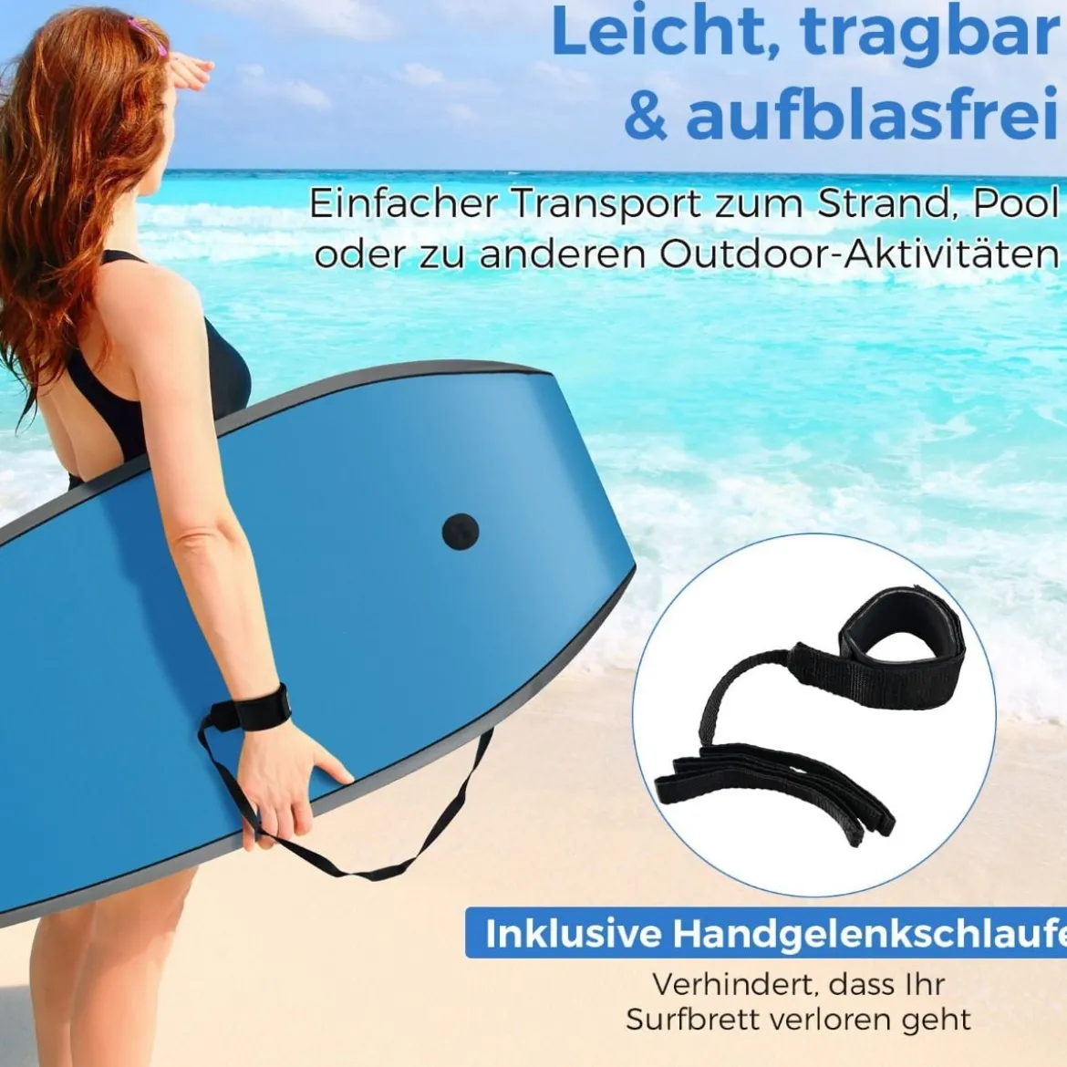 Bodyboard für Kinder Surfbrett mit EPS-Kern XPE-Deck HDPE-Unterseite & Handgelenkschlaufe 104cm