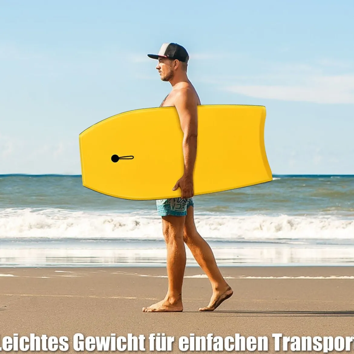 Bodyboard leichtgewichtig Schwimmbrett mit EPS-Kern & XPE Oberfläche für Kinder & Erwachsene 106cm Gelb