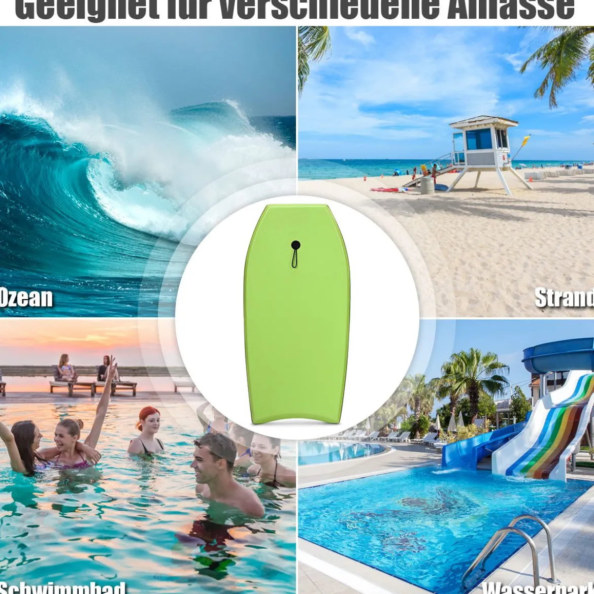 Bodyboard leichtgewichtig Schwimmbrett mit EPS-Kern & XPE Oberfläche für den Strand für Kinder & Erwachsene 106cm Grün
