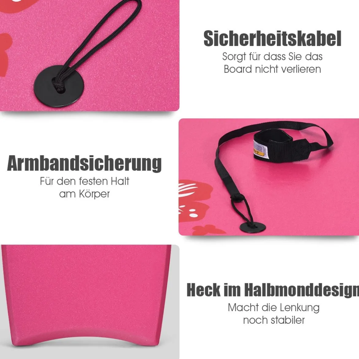 Bodyboard leichtgewichtig Schwimmbrett mit EPS-Kern & XPE Oberfläche für den Strand für Kinder & Erwachsene 94cm/106cm Rosa
