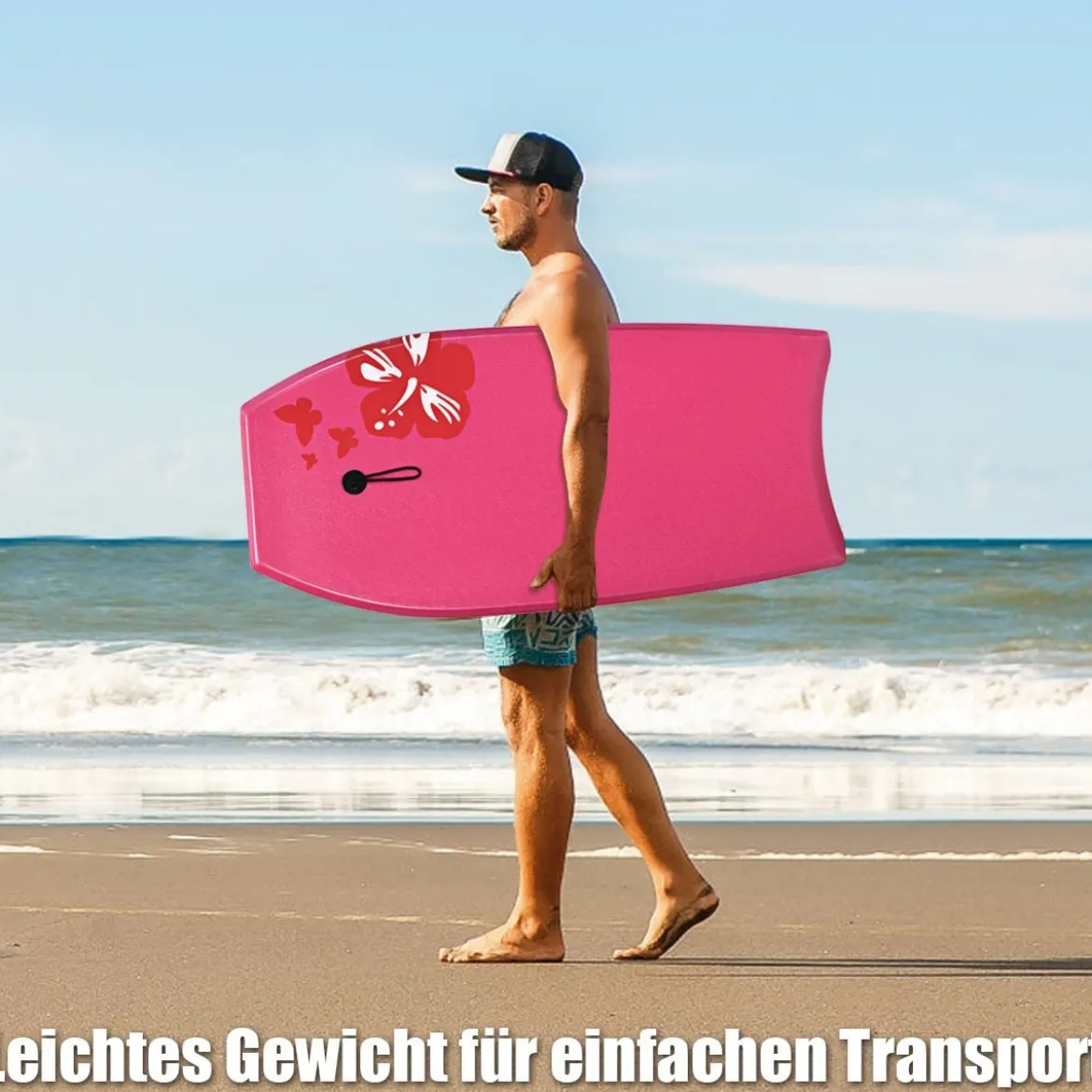 Bodyboard leichtgewichtig Schwimmbrett mit EPS-Kern & XPE Oberfläche für den Strand für Kinder & Erwachsene 94cm/106cm Rosa