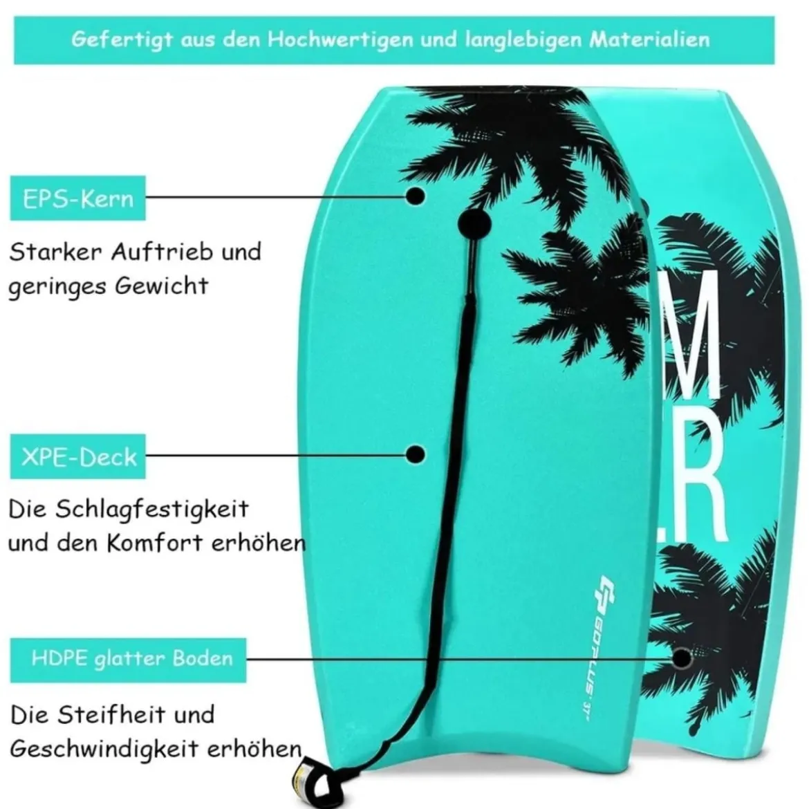 Bodyboard Surfboard Sup-Board Schwimmbrett Schwimmboard 94 x 47 x 5,5 cm Grün