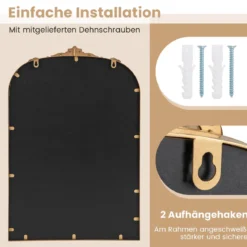 Bogen Wandspiegel Goldener traditioneller Vintage-Barockspiegel mit Metallrahmen antiker Bogenspiegel 95 cm x 66 cm