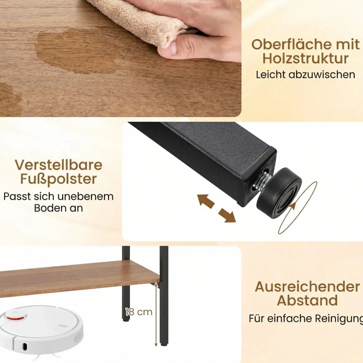 Boho Konsolentisch mit 2 Fächern & Offene Ablage Schmaler Flurtisch Blastbar bis 90 kg Natur