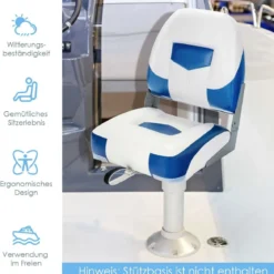 Bootsstuhl 2er Set Klappbarer Sitz 50 x 42 x 52 cm Blau+ Weiß