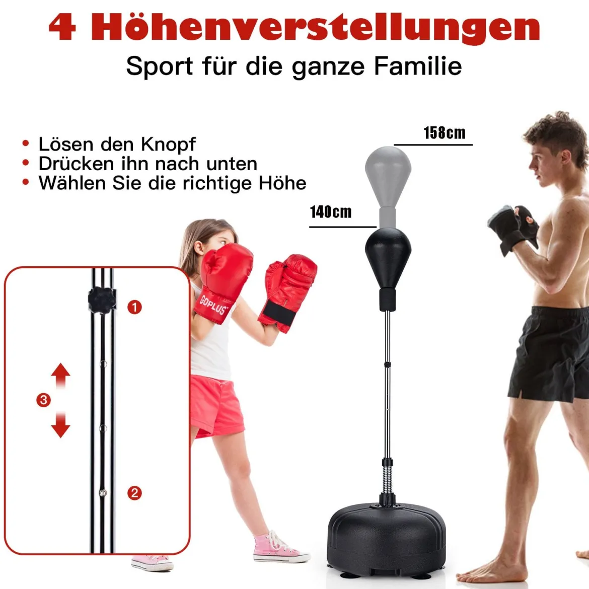 Boxball mit Ständer 4-fach verstellbare Höhe Standboxball mit befüllbarem Ständer Schwarz