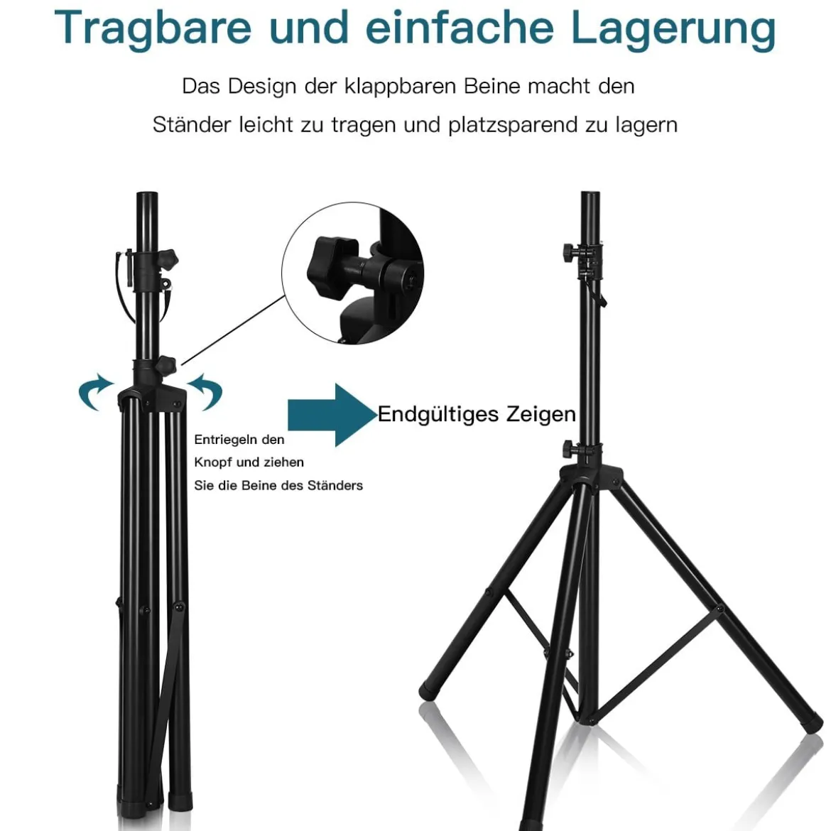 Boxenständer 97 - 183 cm Höhenverstellbarer Lautsprecherständer Schwarz