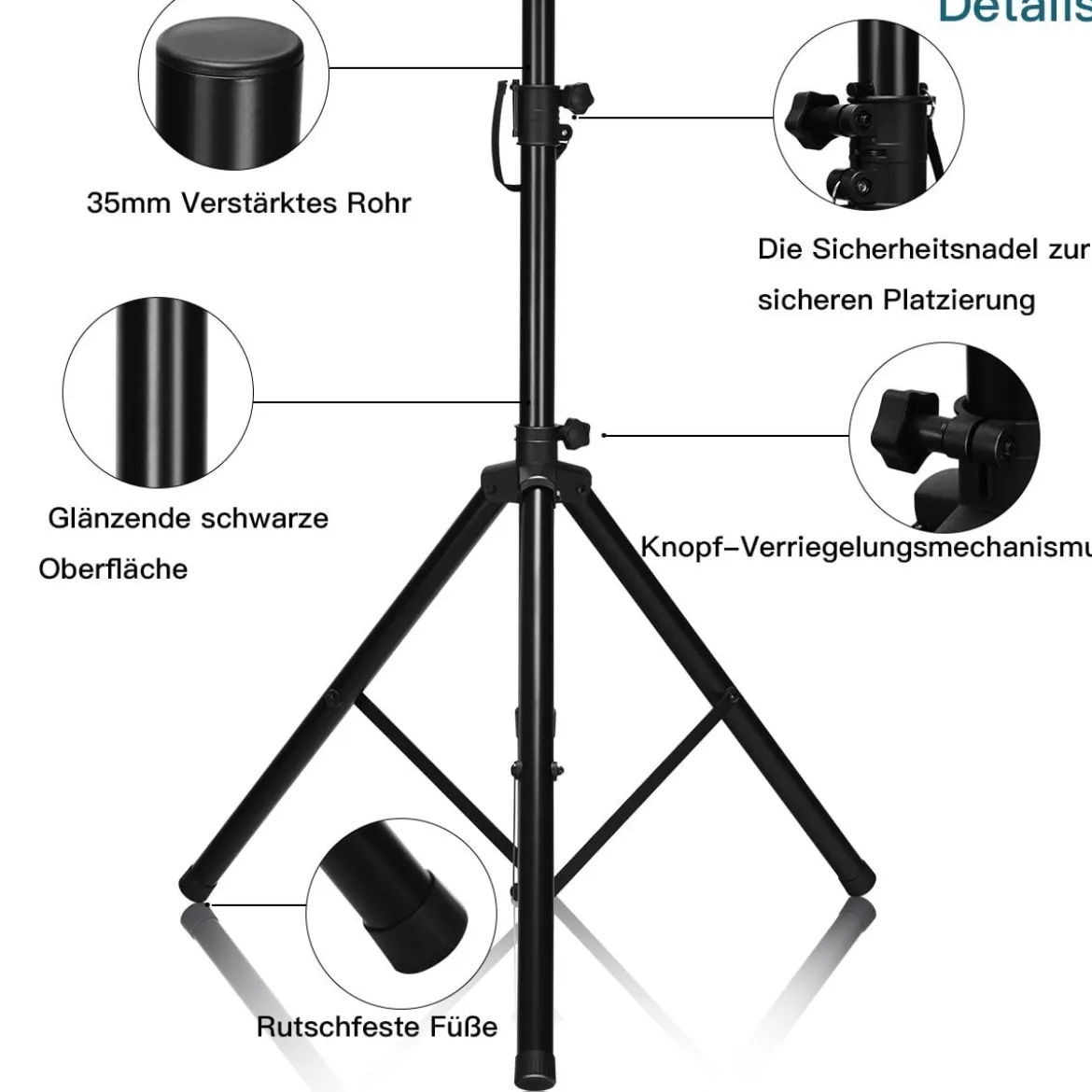 Boxenständer 97 - 183 cm Höhenverstellbarer Lautsprecherständer Schwarz