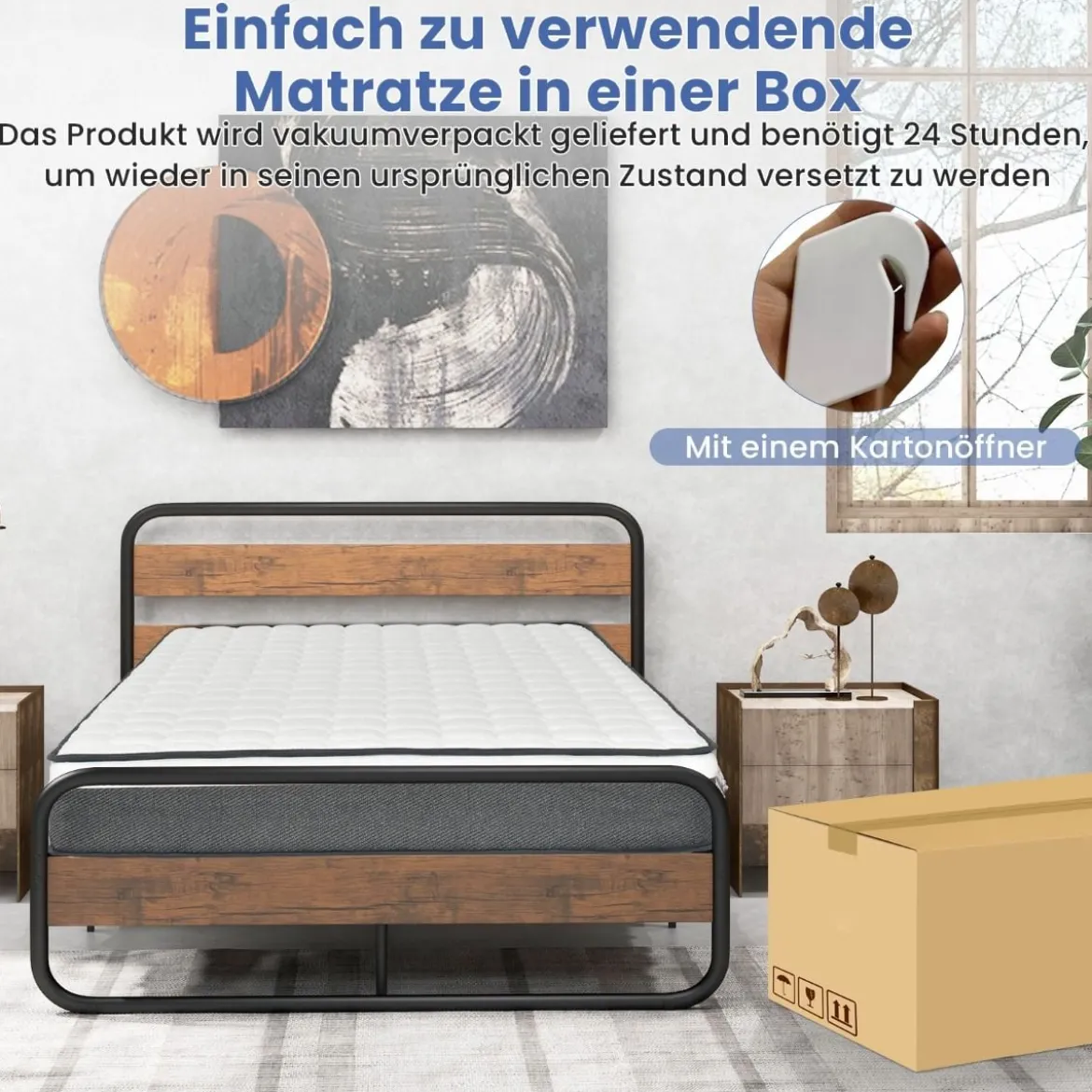 Boxspring-Matratze 22 cm hohe Matratze aus umweltfreundlichem Schaumstoff 200 x 140 x 22 cm Weiß + Schwarz