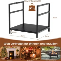Brennholzregal Kaminholzregal Metall Feuerholzregal Holzscheitregal mit Sockel & Griffen