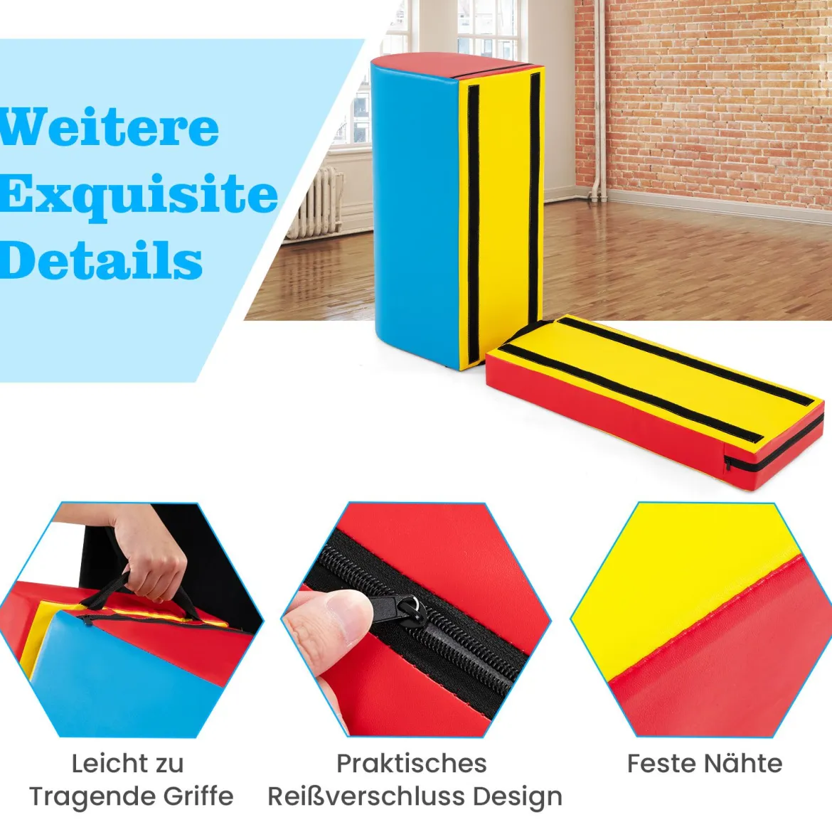 Briefkasten-Turnmatte Gymnastik-Sprungkasten mit abnehmbarem Mattenauflage Blau + Rot