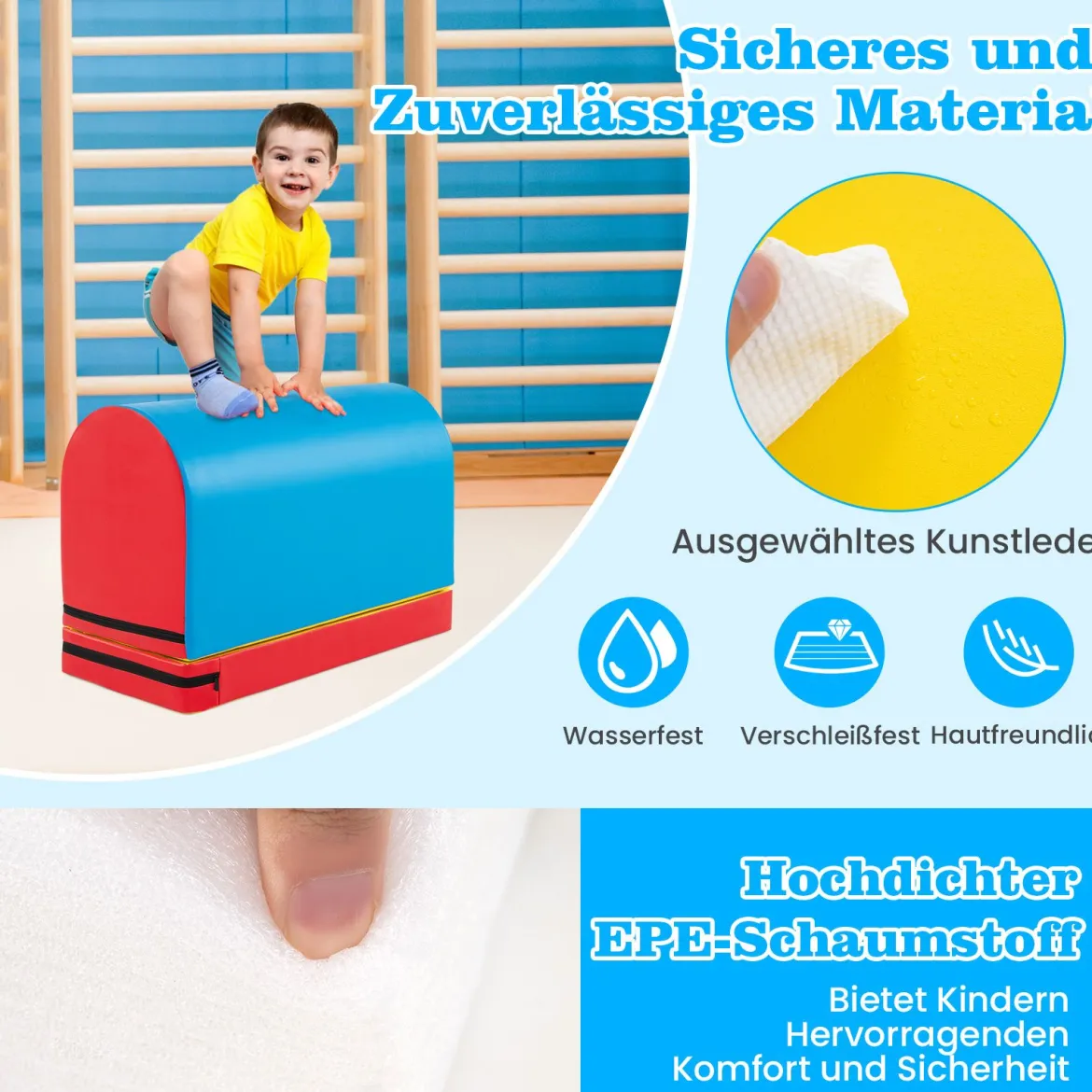 Briefkasten-Turnmatte Gymnastik-Sprungkasten mit abnehmbarem Mattenauflage Blau + Rot