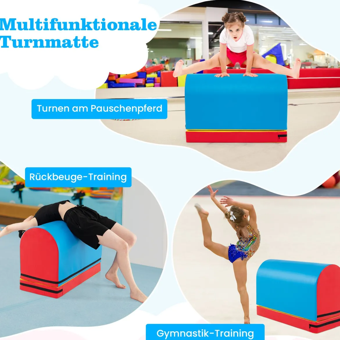 Briefkasten-Turnmatte Gymnastik-Sprungkasten mit abnehmbarem Mattenauflage Blau + Rot