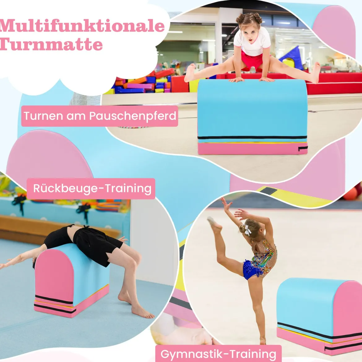 Briefkasten-Turnmatte Gymnastik-Sprungkasten mit abnehmbarem Mattenauflage Tragegriff Kunstleder Bunt