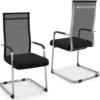 Büro-Gästestühle im 2er-Set Konferenzstuhl für Besprechungsräume mit Metall-Kufenfuß 55 x 64 x 108 cm Schwarz