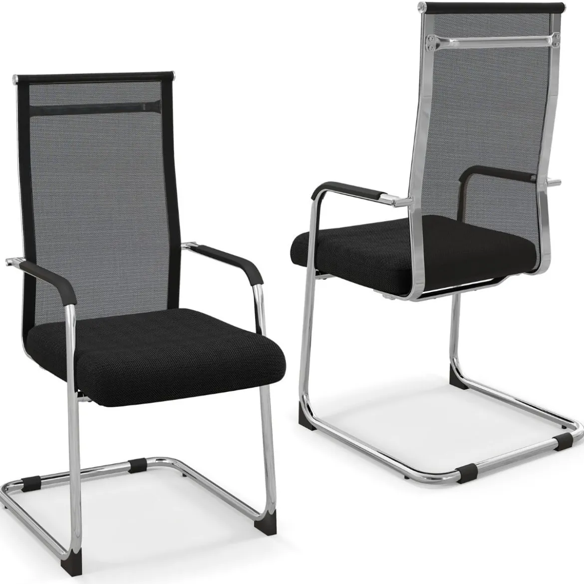 Büro-Gästestühle im 2er-Set Konferenzstuhl für Besprechungsräume mit Metall-Kufenfuß 55 x 64 x 108 cm Schwarz