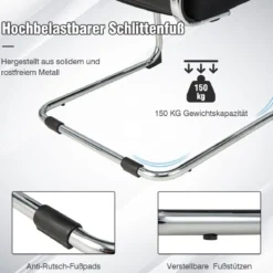 Büro-Gästestühle im 2er-Set Konferenzstuhl für Besprechungsräume mit Metall-Kufenfuß 55 x 64 x 108 cm Schwarz