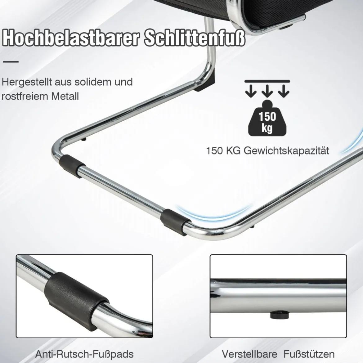 Büro-Gästestühle im 2er-Set Konferenzstuhl für Besprechungsräume mit Metall-Kufenfuß 55 x 64 x 108 cm Schwarz