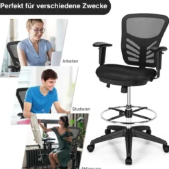 Bürostuhl Drehstuhl mit Rollen Höhenverstellbarer Stuhl mit ußstütze 67 x 67 x 105 - 125,5 cm Schwarz