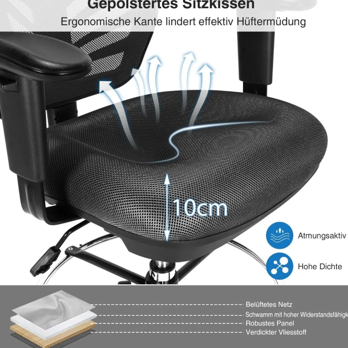 Bürostuhl Drehstuhl mit Rollen Höhenverstellbarer Stuhl mit ußstütze 67 x 67 x 105 - 125,5 cm Schwarz