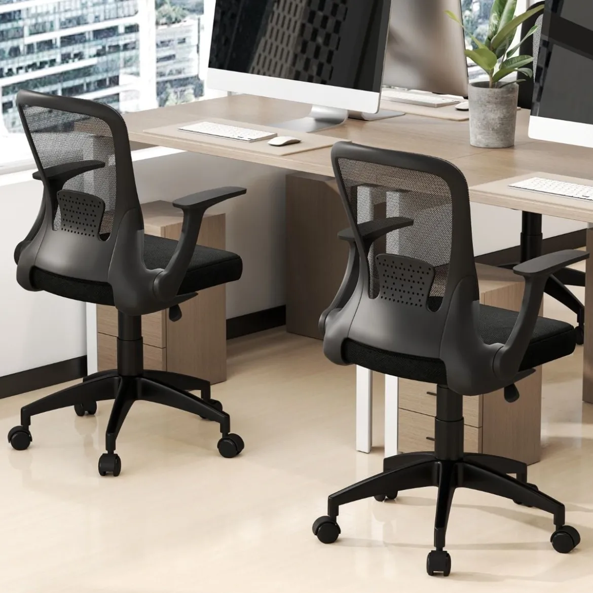 Bürostuhl ergonomischer Drehstuhl mit hochklappbaren Armlehnen & Lendenstütze