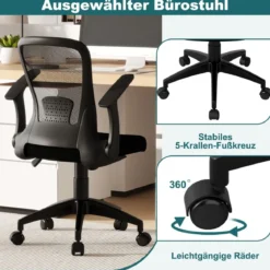 Bürostuhl ergonomischer Drehstuhl mit hochklappbaren Armlehnen & Lendenstütze
