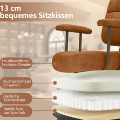 Bürostuhl ergonomischer Drehstuhl mit Armlehnen & Rollen Computerstuhl gepolstert höhenverstellbar