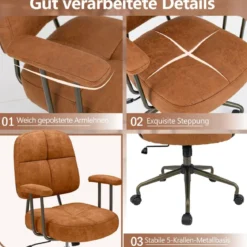 Bürostuhl ergonomischer Drehstuhl mit Armlehnen & Rollen Computerstuhl gepolstert höhenverstellbar